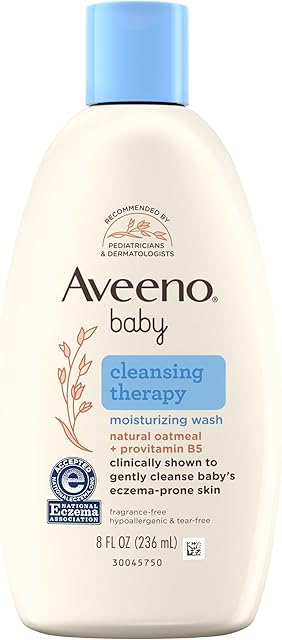 Aveeno Baby Cleansing Therapy Moisturizing Baby Body Wash with Natural Oatmeal & ProVitamin B5, Gentle Tear-Free Baby Bath Wash for Sensitive & Eczema-Prone Skin, Hypoallergenic, 8 oz