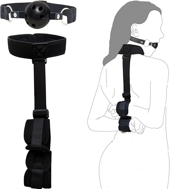 BDSM Bondage Sex Restraints Set Couples Sex Toys, Neck to Wrist Restraints Kit with Ball Gag Back Sex Handcuffs Collar Adjustable Bondage Gear Accessories SM Sexy Slave Beginner Role Play Toy
