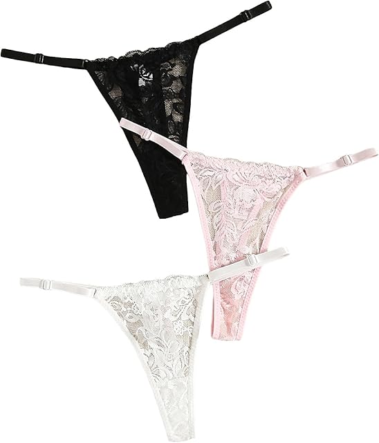 Women's 3 Pack Sexy Floral Lace G-string Thongs Low Rise T-Back Cheeky Panties