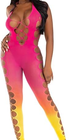 womens Seamless Ombre Faux Lace Up Footless Bodystocking