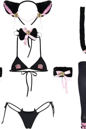 Women Anime Cat Lingerie Sets Sexy Bra and Panty Set Costume Lolita Japanese Cosplay Halloween Bikinis Underwear