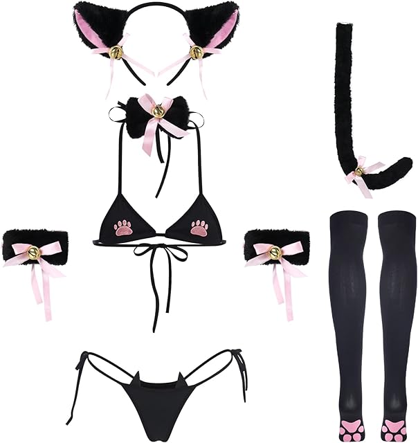 Women Anime Cat Lingerie Sets Sexy Bra and Panty Set Costume Lolita Japanese Cosplay Halloween Bikinis Underwear