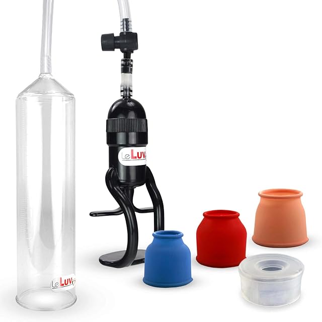 LeLuv Vacuum Pump Easyop ZGrip Handle Natural Male Enhancement Bundle with 3 Cylinder Seal Sizes and Clear Silicone Sleeve