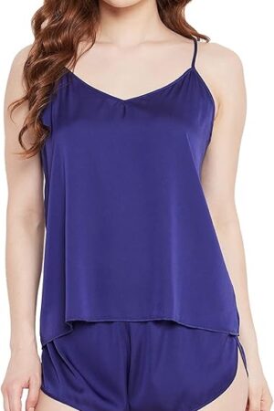 Women Soft Comfy Sexy Satin PJ Set Sleepwear Lingerie 2 Piece Silk Nightwear Cami Top With Shorts
