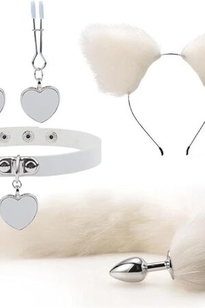 Anal Sex Toys Fox Tail Butt Plug Sexy Plush Cat Ear Headband with Bells Necklace Set Massage Sex Toys for Women Couples Cosplay(Style 27)