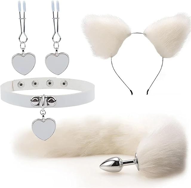 Anal Sex Toys Fox Tail Butt Plug Sexy Plush Cat Ear Headband with Bells Necklace Set Massage Sex Toys for Women Couples Cosplay(Style 27)