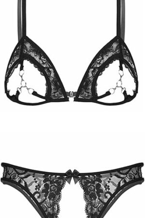 Women's Open Breast Lingerie Lace Babydoll 2 Piece Sexy Bra and Panty Sets Nightwear
