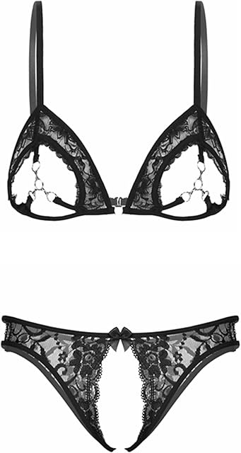 Women's Open Breast Lingerie Lace Babydoll 2 Piece Sexy Bra and Panty Sets Nightwear