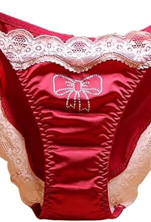 Women's Side Tie Panties Retro Lace Stitched Underwear Sexy Luxury Silk Lingerie Bikini Briefs Underpants