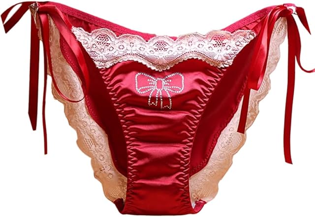 Women's Side Tie Panties Retro Lace Stitched Underwear Sexy Luxury Silk Lingerie Bikini Briefs Underpants