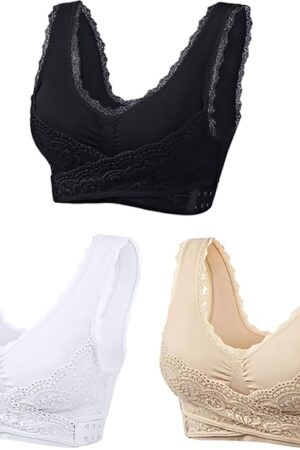 3 Pack Kendally Bra, Kendally Comfy Corset Bra Front Cross Side Buckle Lace Bras Wireless Push Up Slim and Shape Bra