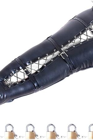 BDSM Body Bondage Bag Sexy Dress Up Mermaid Restraints Leggings Adult Sex Toys Bundle Leather Restraint Supplies Leg Binder (Padlock 6 Pieces)
