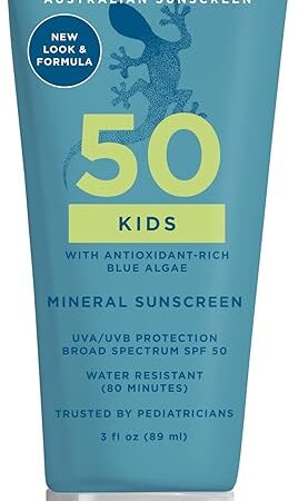 Blue Lizard Kids Mineral SPF 50 Sunscreen Lotion, 100% Mineral, Children?s Sunscreen, Water-Resistant Formula, Paraben-Free, Fragrance-Free, 3 fl oz