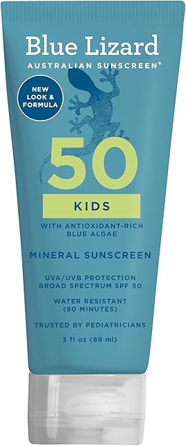 Blue Lizard Kids Mineral SPF 50 Sunscreen Lotion, 100% Mineral, Children?s Sunscreen, Water-Resistant Formula, Paraben-Free, Fragrance-Free, 3 fl oz