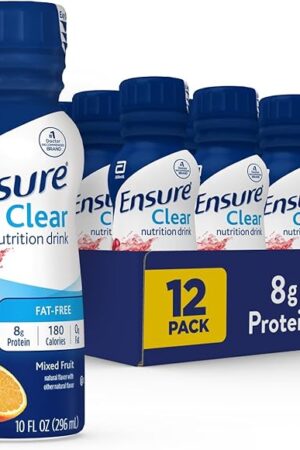Ensure Clear Mixed Fruit Nutritional Drink | 8g Protein, 15 Vitamins & Minerals | Fat-Free | Ready to-Drink | Refreshing Taste | 10 fl oz, 12 Pack