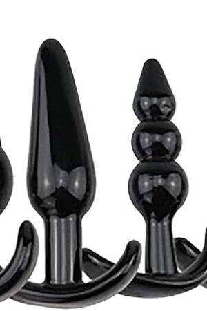 Black Silicone Butt Plug Adult Toy Training Set of 4