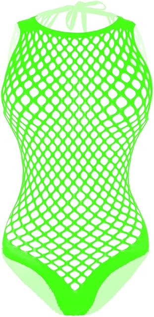 Women Lingerie Rainbow Fishnet Babydoll Halter Stretch Chemise Mini Dress One Size