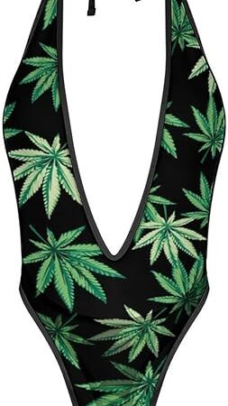 Distinct Weed Leaves Lingerie Woman Halter Nightie V Neck Nightwear Soft Lingeries Elastic Nightgowns