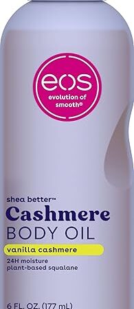 eos Cashmere Body Oil, Vanilla Cashmere, 24 Hour Moisture, Plant-Based Squalane to Soothe, Soften And Smooth Dry Skin, Body Oil, 6 fl oz