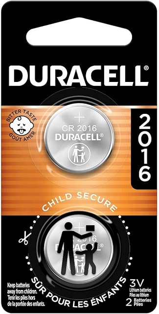 Duracell CR2016 3V Lithium Battery, Child Safety Features, 2 Count Pack, Lithium Coin Battery for Key Fob, Car Remote, Glucose Monitor, CR Lithium 3 Volt Cell