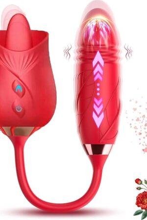 Generic Easy to Operate Rose Shape Toys Update Model 3 in 1 Rose Toy with Tongue Licking, Thrusting and Vibrating Adult Tools YO3+6 * 1, Red