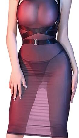 Women's Sexy Bodystocking Dress Sleeveless Lingerie Dress Halterneck Nylon Full Body Stocking Adjustable Neck Strap