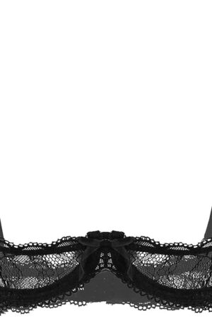 Women's Sexy 1/4 Cup Lace Bra Top Balconette Mesh See Through Bralette Underwired Plunge Bras