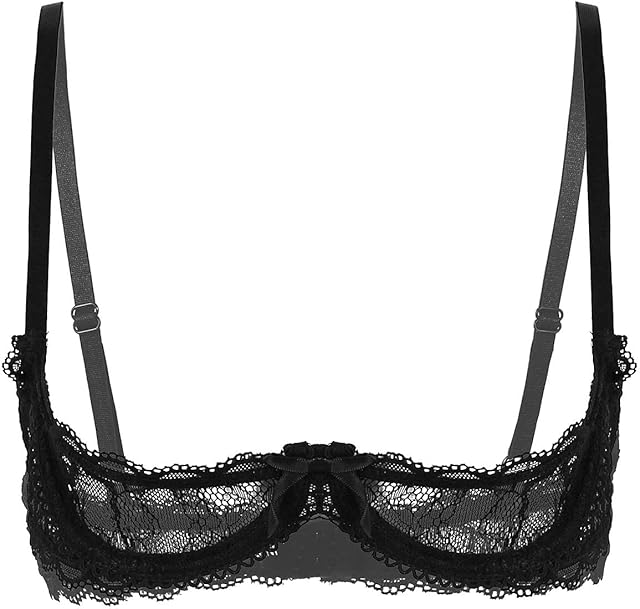 Women's Sexy 1/4 Cup Lace Bra Top Balconette Mesh See Through Bralette Underwired Plunge Bras