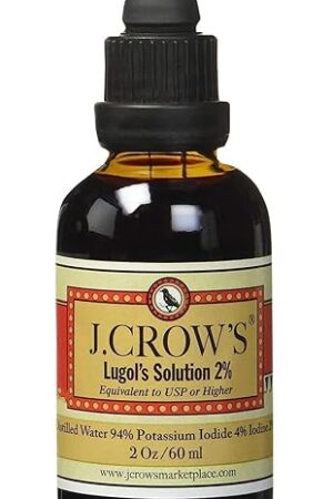 JCROW'S? Lugol's Solution of Iodine 2% 2 oz (1 Bottle) ? Premium Potassium Iodide Liquid, Supports Thyroid & Energy, Gluten &, Alcohol-Free Natural Brine Extract, No Expiration