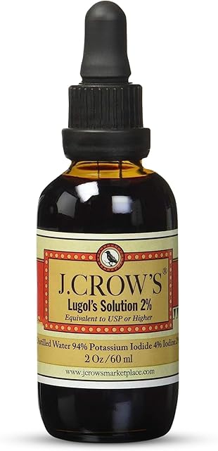 JCROW'S? Lugol's Solution of Iodine 2% 2 oz (1 Bottle) ? Premium Potassium Iodide Liquid, Supports Thyroid & Energy, Gluten &, Alcohol-Free Natural Brine Extract, No Expiration