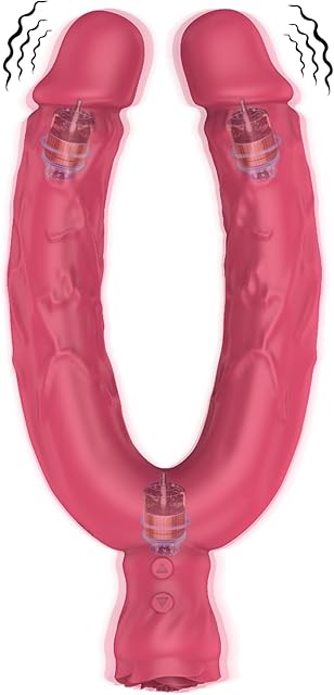 Double Ended Dildos Vibrator for Women, Vibrating Double Sided Dildo with Nipple Stimulator 10 Super Strong Vibration Modes, Flexible Penis Dildo for Double Penetration, Lesbian Adult Sex Toys