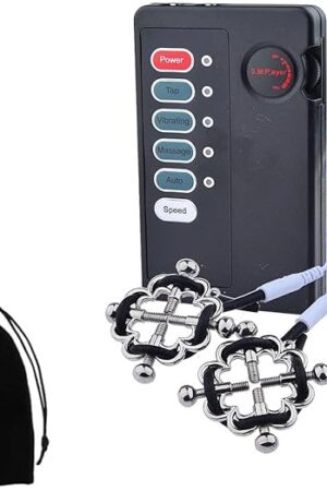 2025 Newly Upgraded Electro Shock Nipple Clamp Chain Set - Adjustable Stimulating Nipple Clamps with Sensory BDSM Features for Role Play & Couple Intimate Adult Sex Toys Sweater cs1