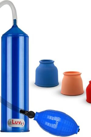 2.25"x9" EasyOp Good Bgrip Blue Ball Grip with Clear Graduated Cylinder/Clear Collapse-Resistant Hose Penis Pump with 3 Silicone Sleeves One of Each