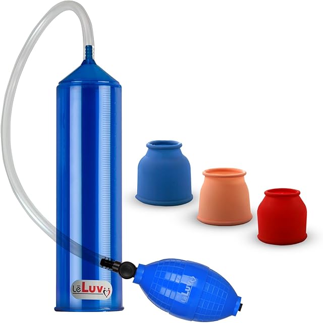 2.25"x9" EasyOp Good Bgrip Blue Ball Grip with Clear Graduated Cylinder/Clear Collapse-Resistant Hose Penis Pump with 3 Silicone Sleeves One of Each