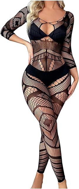 Women Fishnet Bodysuit Bodystocking Lingerie One Piece Mesh Jumpsuit Nightwear Stockings Teddy Babydoll Underwear