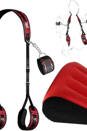 Bondage Sex Restraint Set with Adjustable Strap & Position Pillow - Deep Support Sex Cushion for Couples,Bed Restraints, Multifunctional Ramp Furniture for Men & Women(Red)
