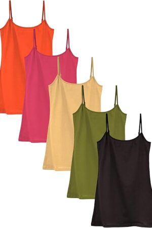 Women's Basic Solid Color Cotton Stretch Camisole Adjustable Spaghetti Strap Tank Top- Multi Packs