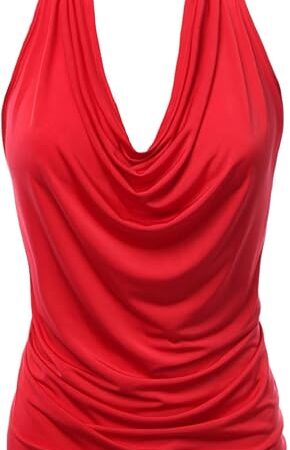 Women's Halter Neck Front Draped Backless Tank Top Made in USA (S-3XL)