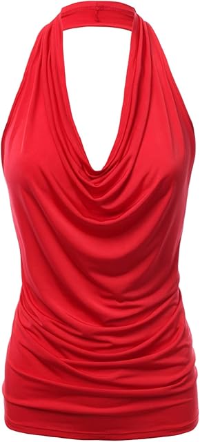 Women's Halter Neck Front Draped Backless Tank Top Made in USA (S-3XL)