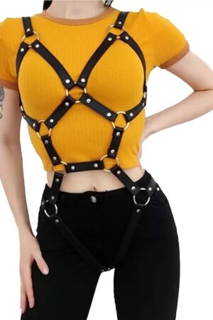 Women's Body Harness Belt Lingerie Caged Chest Leg Garter Harness Belt Gothic Punk Leather Adjustable Bondage Strap for Ladies, Body Harness Set, Rave BDSM Cosplay Costume Party Clubwear Masquerade