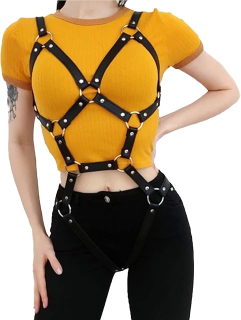 Women's Body Harness Belt Lingerie Caged Chest Leg Garter Harness Belt Gothic Punk Leather Adjustable Bondage Strap for Ladies, Body Harness Set, Rave BDSM Cosplay Costume Party Clubwear Masquerade