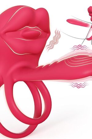 Vibrating Penis Sleeve Cock Ring with Full Lips Tongue Clitoral Stimulator, Penis Ring Vibrator Extender for G Spot Stimulation,Couples Adult Sex Toys for Men Women,HOESDIK Male Couple Sex Toy for Men