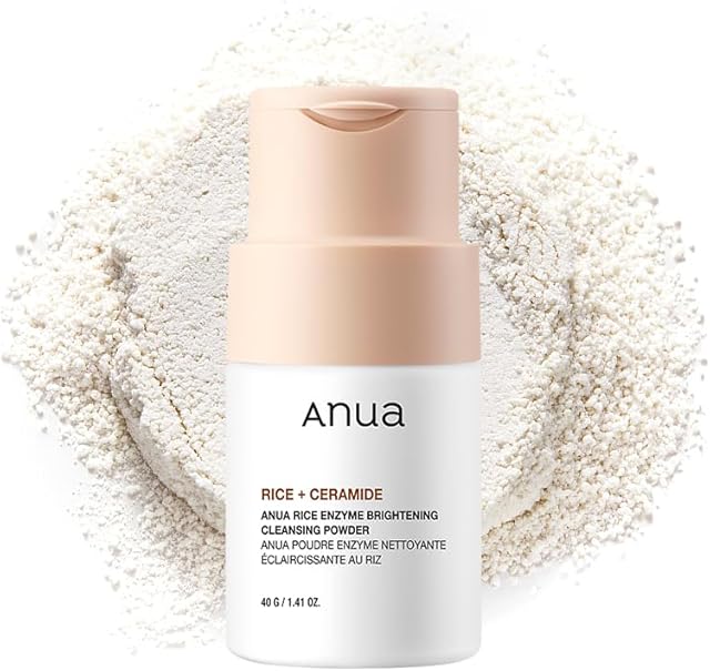 ANUA RICE ENZYME BRIGHTENING CLEANSING POWDER, Rice Mask, Ceramide, Gentle Face Wash for Brightening, Radiant Skin, Facial Cleanser for Dry Skin, Korean Skincare, Fragrance Free, 40g/141floz