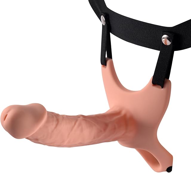 Hollow Strap-On System - Harness with Elastic Waist Band and Silicone Hollow Dildo, Extender Bigger Penis Dildo Sleeve Realistic Textured Cock Enlarger Extension Adult Sex Toy for Men Couple