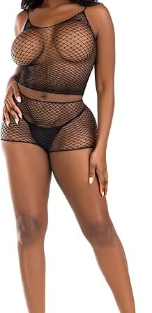 womens 2 Pc Twist Net Tank Top and Boy Shorts