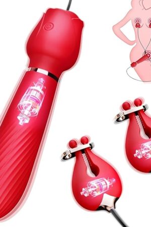 FST Clitoral Vibrator with Nipple Clamps BDSM Adult Sex Toy for Female Masturbation Silicone G-spot Vibrator with 10 Vibration Modes for Women Nipple and Clitoral Stimulation