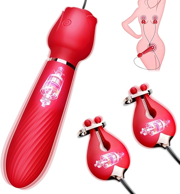 FST Clitoral Vibrator with Nipple Clamps BDSM Adult Sex Toy for Female Masturbation Silicone G-spot Vibrator with 10 Vibration Modes for Women Nipple and Clitoral Stimulation