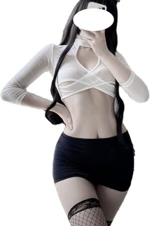 Women's Office Secretary Uniform Sexy Teacher Costume Cosplay Lingerie With Socks (1012White)