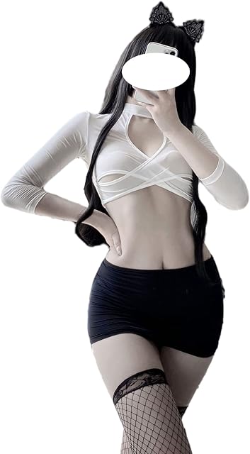 Women's Office Secretary Uniform Sexy Teacher Costume Cosplay Lingerie With Socks (1012White)