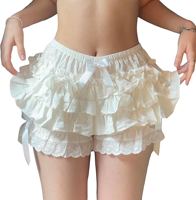 Womens Lace Trim Ruffle Shorts Lolita Bloomers Y2k Layered Frilly Puffy Shorts Sexy Boy Shorts Bubble Skirt